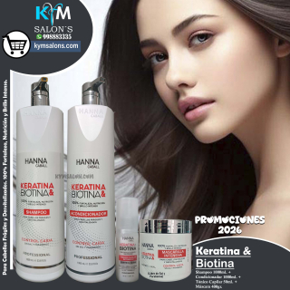 COMBO BIOTINA & KERATINA SHAMPOO 1000ml. + CONDITIONER 1000ml. + MÁSCARA 400gr. + LOCIÓN 50ml. Hanna Caball CodHannbio