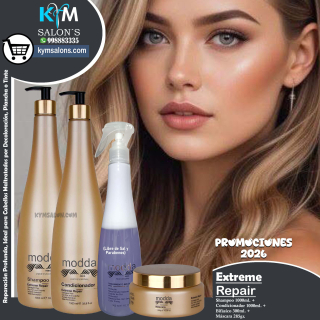 COMBO EXTREME REPAIR SHAMPOO 1000ml. + CONDITIONER 1000ml. + BIFÁSICO 300ml. + MÁSCARA 285gr. MODDA CodRepEX