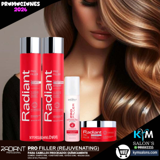 COMBO SHAMPOO 300ml. + CONDITIONER 300ml. + BIFÁSICO 200ml. + MÁSCARA 350gr. PRO FILLER DE RADIANT CodRadProfi