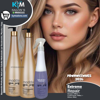 KIT EXTREME REPAIR SHAMPOO 1000ml. + CONDITIONER 1000ml. + BIFÁSICO 300ml. MODDA CodRepEX