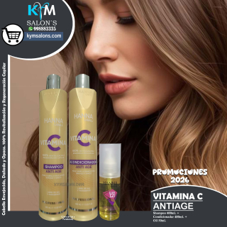 Vitamina C Anti Age Hanna Caball Kit Shampoo 400ml. + Conditioner 400ml. + Óleo 50ml. CodHannvc