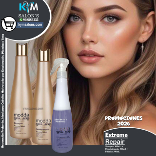 KIT EXTREME REPAIR SHAMPOO 300ml. + CONDITIONER 300ml. + BIFÁSICO 300ml. MODDA CodRepEX
