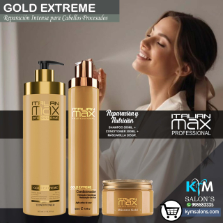 Kit Shampoo 500ml. + Conditioner 300ml. + Máscara 285gr. Gold Extreme Italian Max CodItaliMG