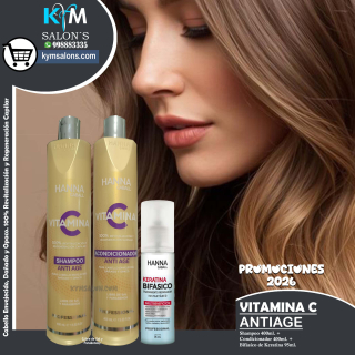 Vitamina C Anti Age Hanna Caball Kit Shampoo 400ml. + Conditioner 400ml. + Bifásico 95ml. CodHannvc