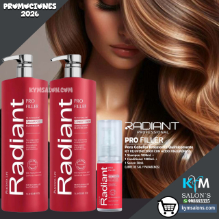 KIT SHAMPOO 1000ml. + CONDITIONER 1000ml. + SÉRUM 50ml. PRO FILLER DE RADIANT CodRadProfi