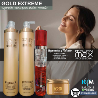 Combo Shampoo 1000ml. + Conditioner 1000ml. + Máscara 285gr. + Bifásico 300ml. Italian Max Gold Extreme CodItaliMG