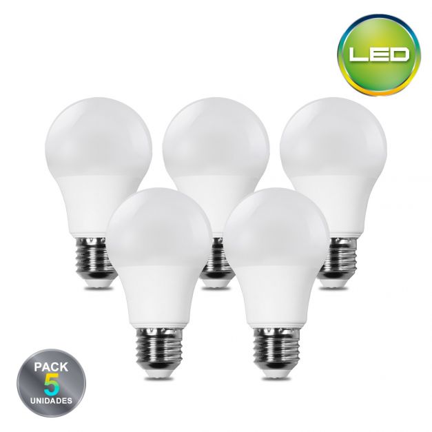 Pack x5 Focos LED 10W A60  Socket E27 Luz Cálida