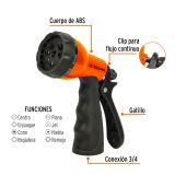 Pistola para riego plástica con recubrimiento de 8 funciones PR-409