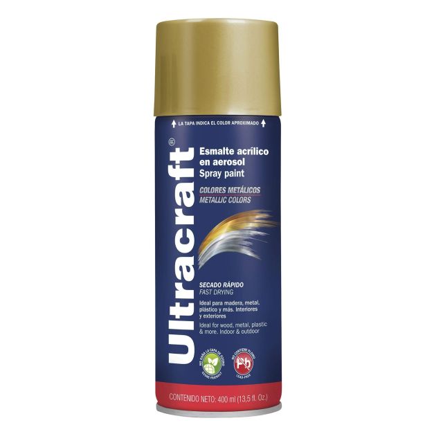 Pintura en spray color metalico premiun, Oro 400 ml PA-OR-U