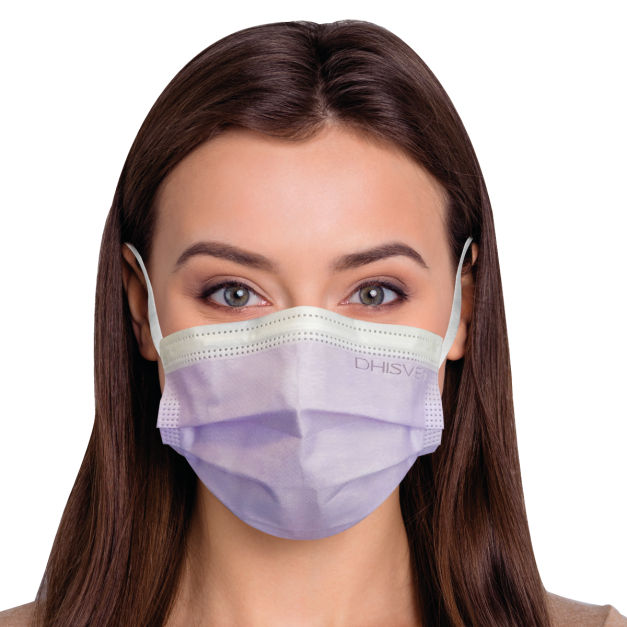 Mascarilla morada con elástico - caja de 50 unidades