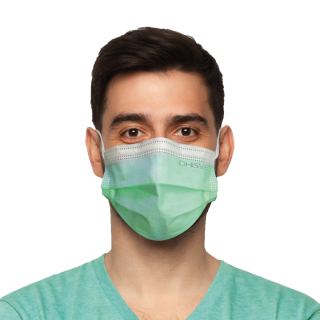 Mascarilla verde con elástico - caja de 50 unidades