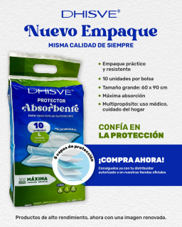 PROTECTOR ABSORBENTE PARA TODO TIPO DE SUPERFICIES PAQ X 10 UND