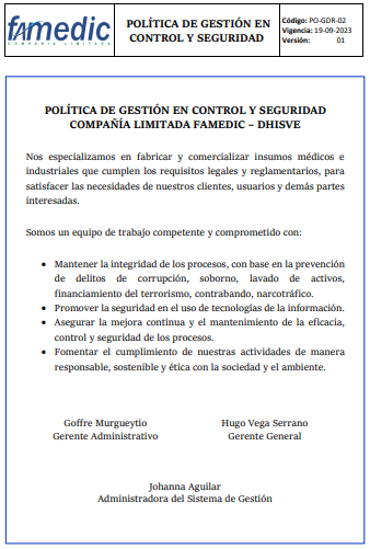 POLÍTICA DE GESTIÓN EN CONTROL Y SEGURIDAD
