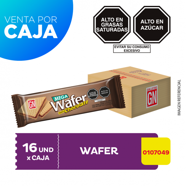 Caja de  Mega Wafer Sabor Chocolate 16 Unidades de 61 g c/u