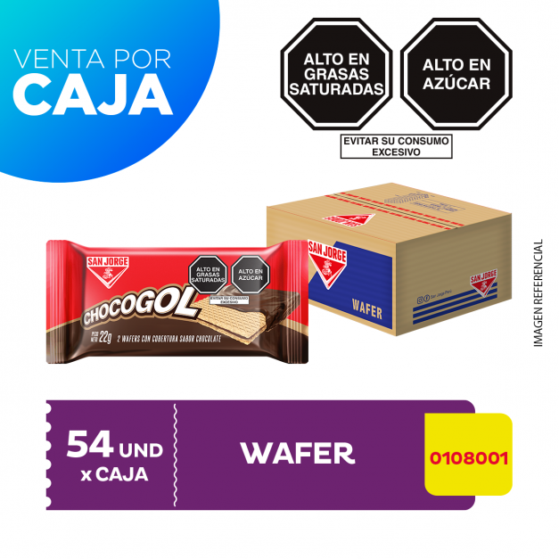 Caja de Wafer Chocogol 54 Unidades de 22 g c/u