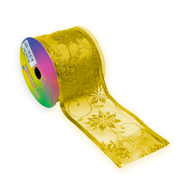 Cinta Navidad Dorado Flor Rollo 9.14 Metros 1408W-AZ 923