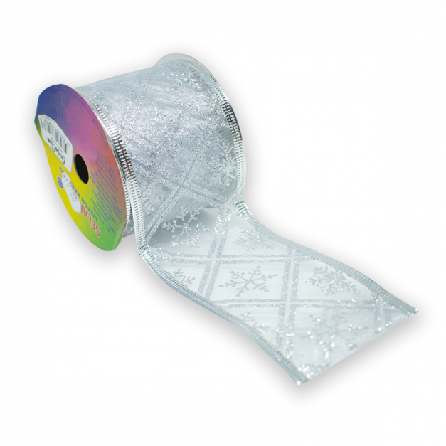 Cinta Navidad Plateado Copos Rollo 9.14 Metros 1408I-PL 908