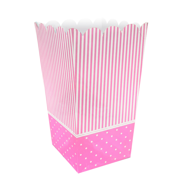 Caja Pop Corn Rayas y Puntos 10 und Rosada