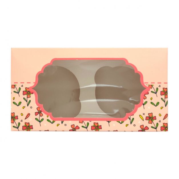 Caja Cupcake x2 Rosado con Flores