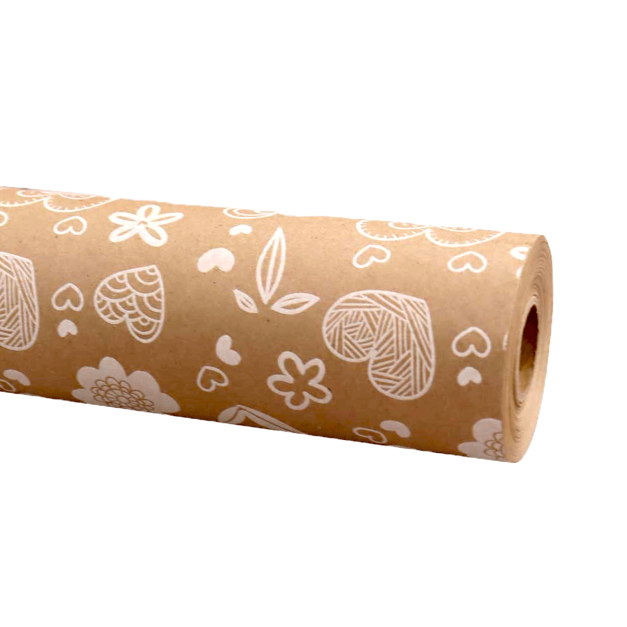 Bobina De Papel Kraft Flores y Corazón Bravuu