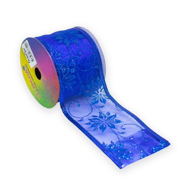 Cinta Navidad Azul Flor Rollo 9.14 Metros 1408W-AZ 923