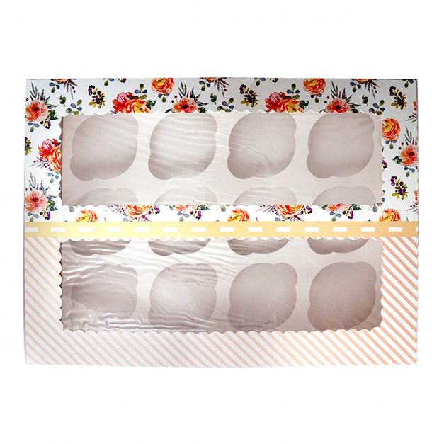 Caja Cupcake x12 Rosas y Rayas