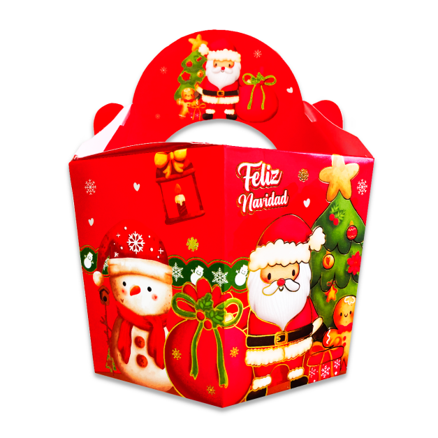 Caja Hexagonal Grande Papá Noel con Árbol Navidad x und
