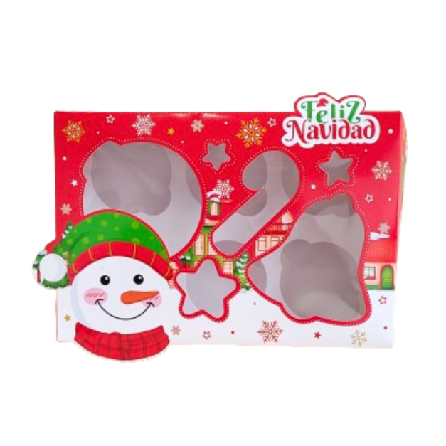 Caja Cupcake x6 Muñeco de Nieve Navidad