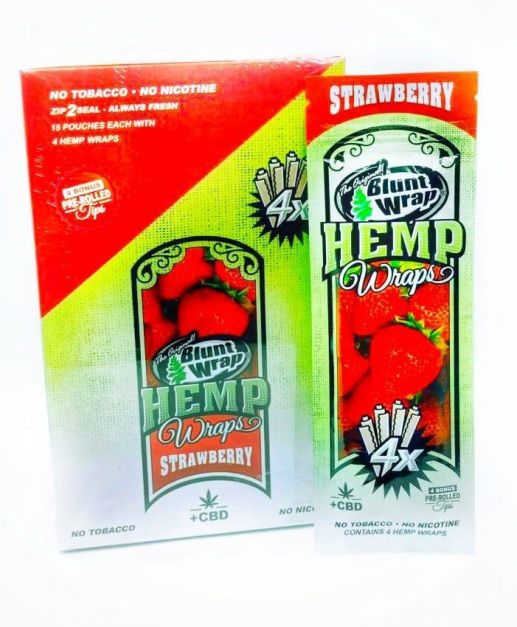 Blunt Wrap Hemp + Filtros 4X - Strawberry - Display X 15 Packs