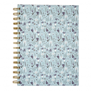 Cuaderno A5 - Celeste con flores moradas