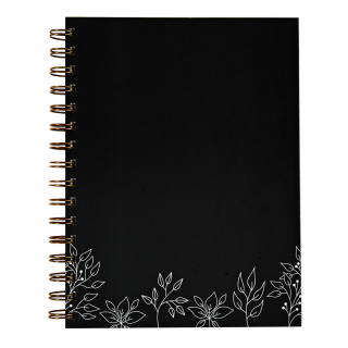 Cuaderno A5 - Negro con flores delineadas