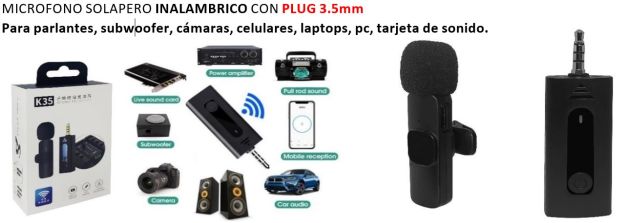MICROFONO SOLAPERO INALAMBRICO CON PLUG 3.5mm MODELO K35