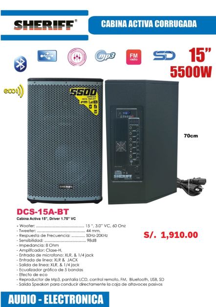 CABINA ACTIVA CORRUGADA  MODELO  DCS-15A-BT MARCA SHERIFF