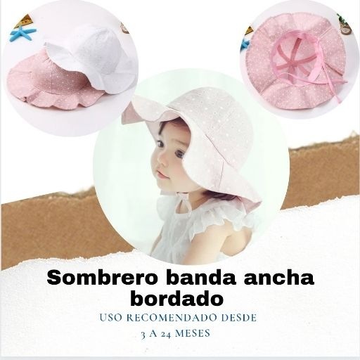 Hermoso sombrero niñas bebe de banda ancha bordado solar Código 100033