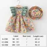 Vestido verde floral con sombrero  código 100073