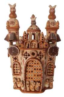 Iglesia de dos torres con músicos