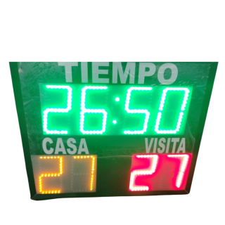 panel marcador cronometro deportivo con casa y visita marca RECRO