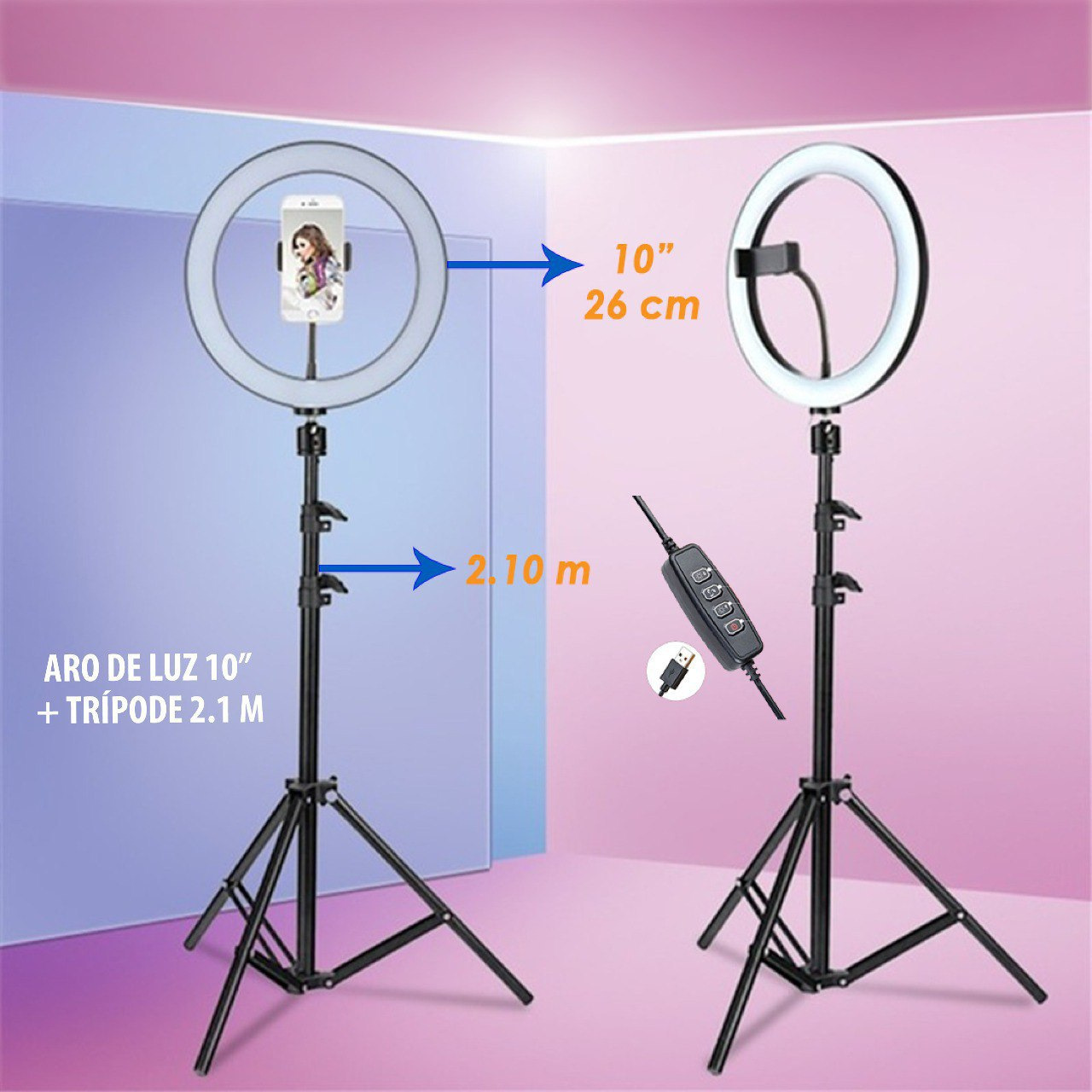 Aro Luz Led 10" + Trípode 2.10m