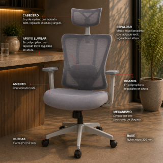 Silla Ergonómica Liam Presidente Gris Nylon Ofideas - 6